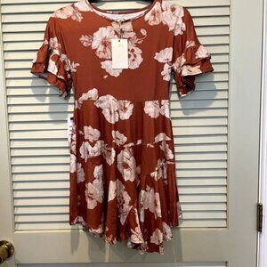 NWT Joyfolie Mia Joy Rust Emilia Floral Dress Girls 8